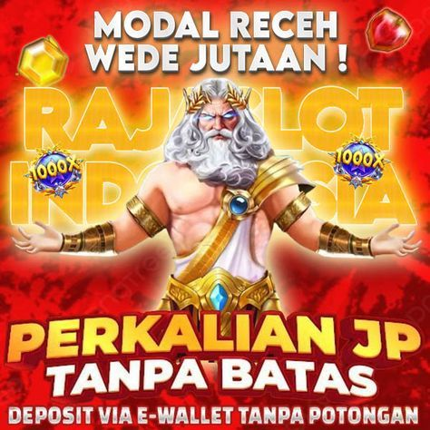 Gambar promosi permainan slot receh dengan karakter dewa mitologi, bertuliskan modal receh wede jutaan, perkalian tanpa batas, dan deposit via e-wallet tanpa potongan.