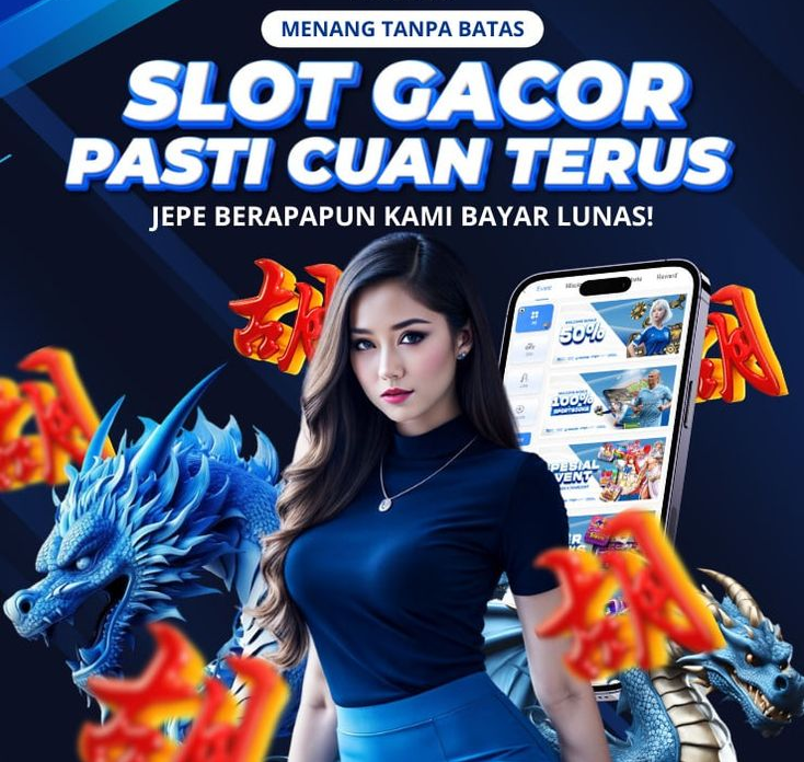 Promosi slot gacor online dengan tema naga biru dan pemain wanita, menampilkan pesan “Slot Gacor Pasti Cuan Terus” sebagai simbol peluang mencari modal cepat lewat permainan slot RTP tinggi.
