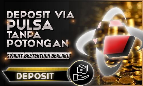 deposit via pulsa tanpa potongan dengan simbol transaksi uang dan tulisan syarat serta ketentuan berlaku